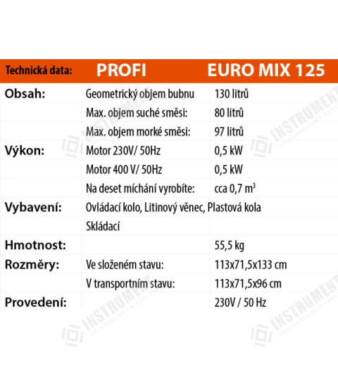 miešačka stavebná Euro-mix 125l / 230V