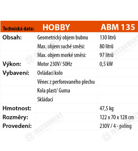 miešačka stavebná ABM 135l / 230V Lescha