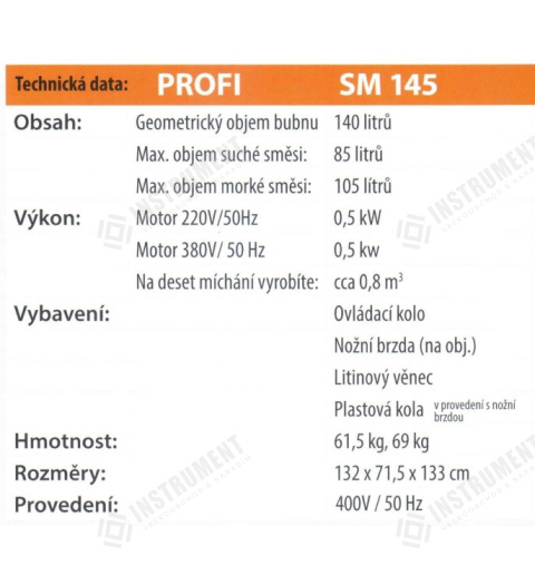 miešačka stavebná SM 145 S 140l / 400V