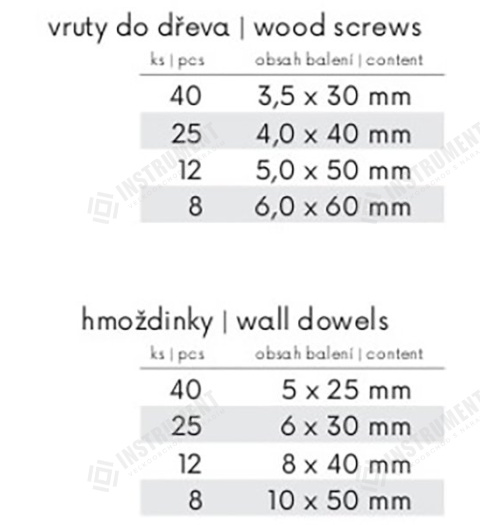 drevoskrutka vrut + hmoždina sada 170ks v plastovom púzdre